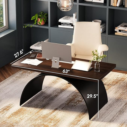 homary 63" Industrial Style Office Writing Desk, Walnut Desk Modern Computer Desk Home & Office Furniture Modern Computer Desk
