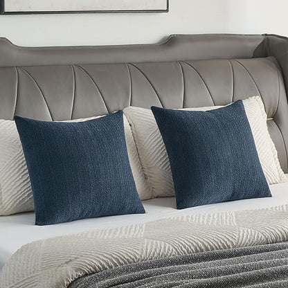 FUTEI Navy Blue Chenille Throw Pillow Covers 20x20 Inch Set of 2,Soft Striped & Diamond Textured Cushion Cases,Modern Home Decor for Couch Living Room