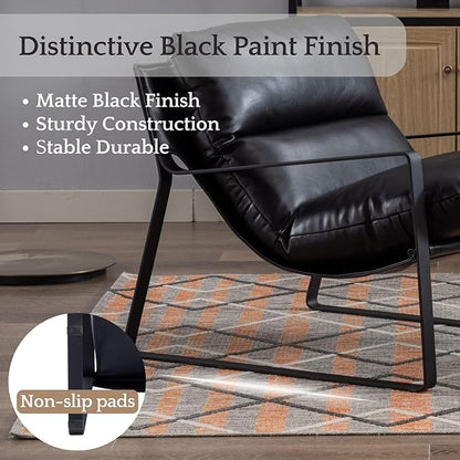 LukeAlon Modern PU Leather Accent Armchair, Upholstered Living Room Chair with Metal Base Removable Thickened Cushion Single Sofa Chair Comfy Lounge Chair for Bedroom Living Room Office, Black