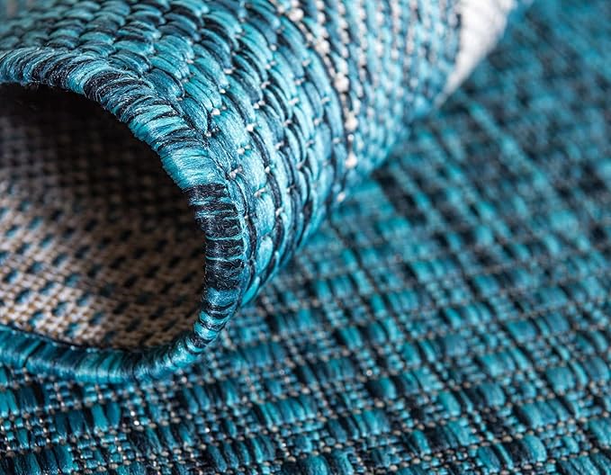 Unique Loom Outdoor Border Collection Area Rug - Soft Border (10'x 14' 1" Rectangle, Teal/ Ivory)