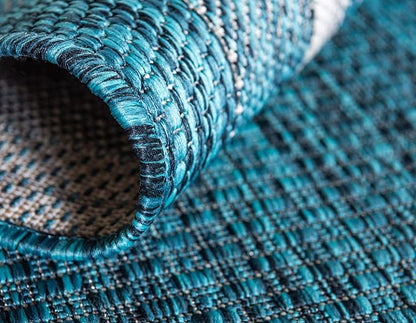 Unique Loom Outdoor Border Collection Area Rug - Soft Border (10'x 13' Rectangle, Teal/ Ivory)
