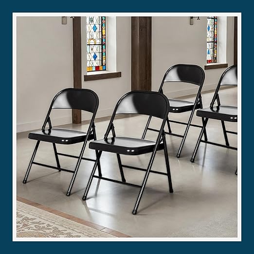 OEF Furnishings OEF900 Series Premium Lightweight All-Steel Folding Chairs (4-Pack, Black)