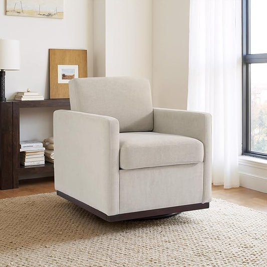 UIXE Swivel Accent Chair, Chenille Upholstered Armchair Comfy Club Chair for Living Room, Mid Century Modern Arm Chair Single Sofa Nook Bedroom Side Reading Seat - Beige