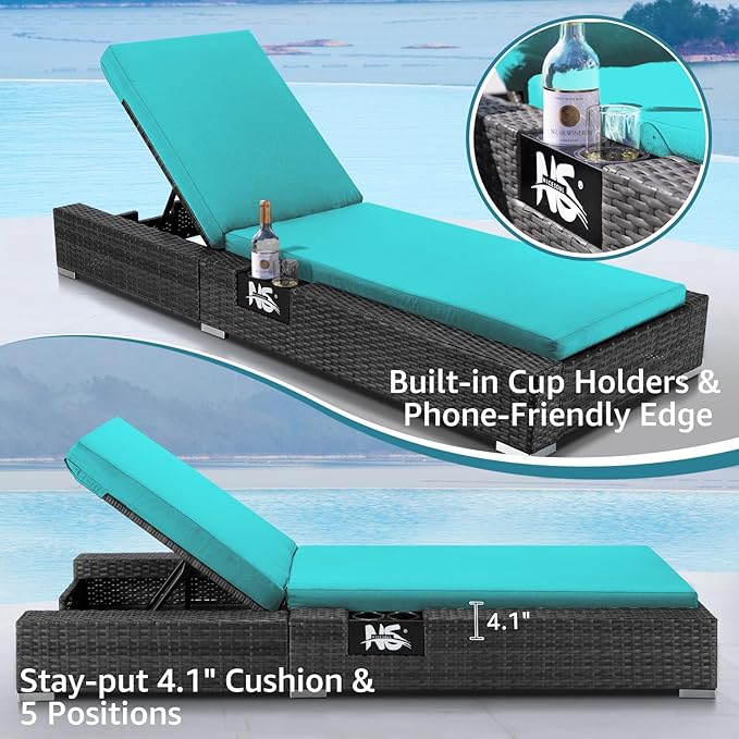 NICESOUL 13 Piece Outdoor Furniture Sets with Firepit and Lounge Chairs, Overszied Large Sectional L Shaped Patio Couch with Chaise, All Weather Wicker Texture Deck Seating Group for 10, Gray&Teal