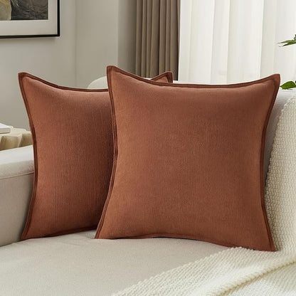 FUTEI Rust Chenille Throw Pillow Covers 20x20 Inch Set of 2,Edges Double-Stitched Cushion Cases,Modern Home Decor for Couch Living Room