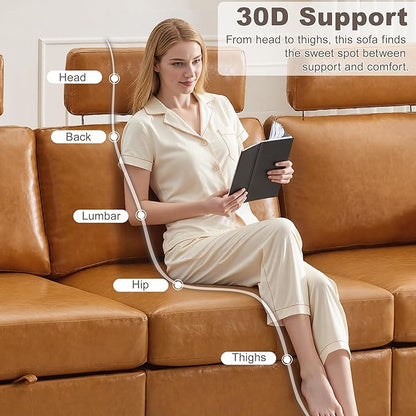 41.1" Accent Storage Sofa Chair with Ottoman, Faux Leather Living Room Chaise Lounge Chair with Headrest & Side Pockets, Modern Upholstered Comfy Arm Chairs, Sleeper Sofa, Reading Club Chairs, Brown