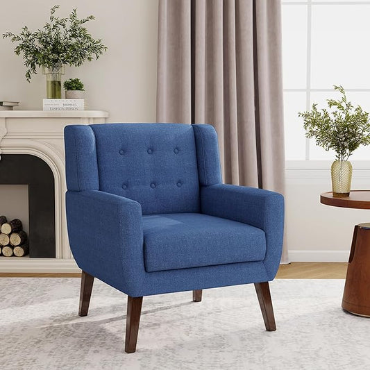 Accent Chair, Modern Fabric Armchair for Living Room, Comfy Upholstered Arm Chair Tufted for Indoor Bedroom Office Room (Blue)