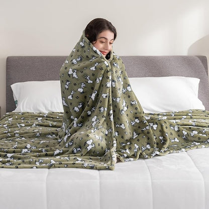 Berkshire Blanket Peanuts® VelvetLoft® Cute Character Snoopy Plush Blanket,Loden Green,King 90 in x 108 in (Official Peanuts® Product)