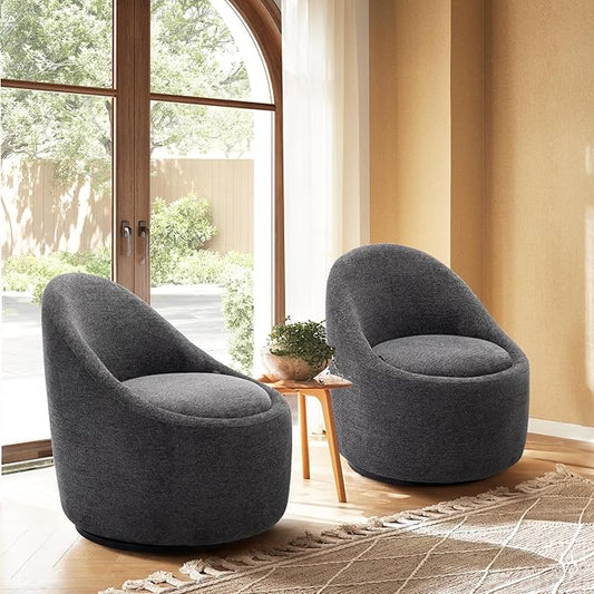 360° Swivel Accent Chair Set of 2, Mid-Century Modern Chair with Hidden Storge, Small Swivel Chair with Arms for Living Room/Office - Dark Grey
