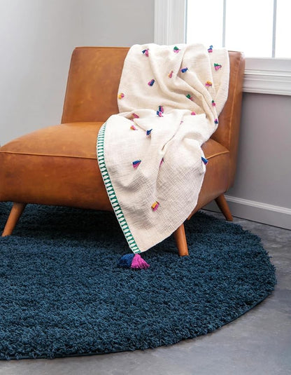 Unique Loom Solid Shag Collection Area Rug (10' 2" Round, Sapphire Blue/ Navy Blue)