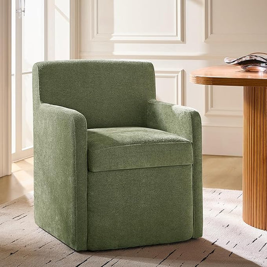 HULALA HOME Upholstered Dining Chair with Smooth-roling Castors, Modern Fabric Side Dining Room Chairs with Built-in Storage, Multi-Purpos Kitchen Chairs for Living Room, Moss