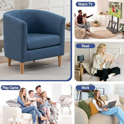 Accent Barrel Chair, Modern Comfy Living Room Chairs with Armrest Small Reading Chair with Cozy Soft Padded for Bedroom Reception Room Cafe, Blue