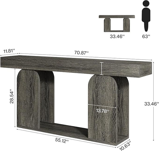 Tribesigns Farmhouse Wood Console Table, 70.9-Inch Entryway Accent Table with U-Shaped Base, 2-Tier Extra Long Sofa Tables for Entrance, Hallway, Living Room (Dark Gray)