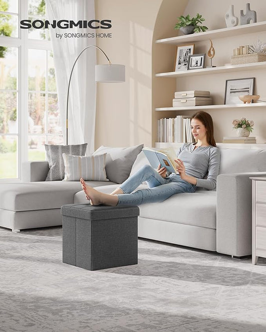 SONGMICS Storage Ottoman, Foldable Small Ottoman Foot Rest, 15 Inches Foot Stool, Cube Ottoman with Storage, Load up to 660 lb, for Living Room, Bedroom, Dorm, Dark Gray ULSF27Z