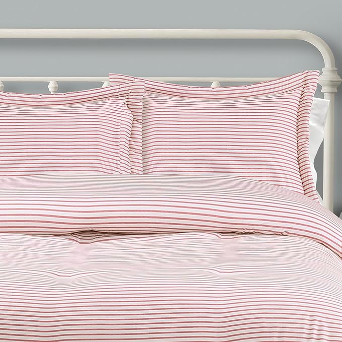 Lush Decor Farmhouse Stripe Reversible Cotton Comforter Set, 3 Piece Set, King, Red - Cozy F𝚊rmhouse Bedding Set - Rustic Decor - Striped Comforter - Modern Farmho𝚞se Bedroom Decor