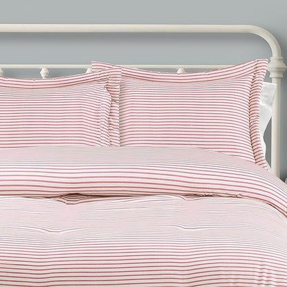 Lush Decor Farmhouse Stripe Reversible Cotton Comforter Set, 3 Piece Set, King, Red - Cozy F𝚊rmhouse Bedding Set - Rustic Decor - Striped Comforter - Modern Farmho𝚞se Bedroom Decor