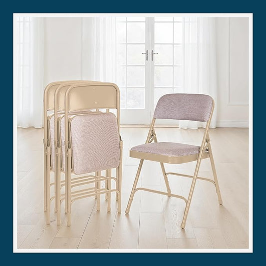 OEF Furnishings OEF2200 Series Heavy-Duty Premium Fabric Padded Upholstery Double-Hinged Folding Chairs (4-Pack, French Beige)