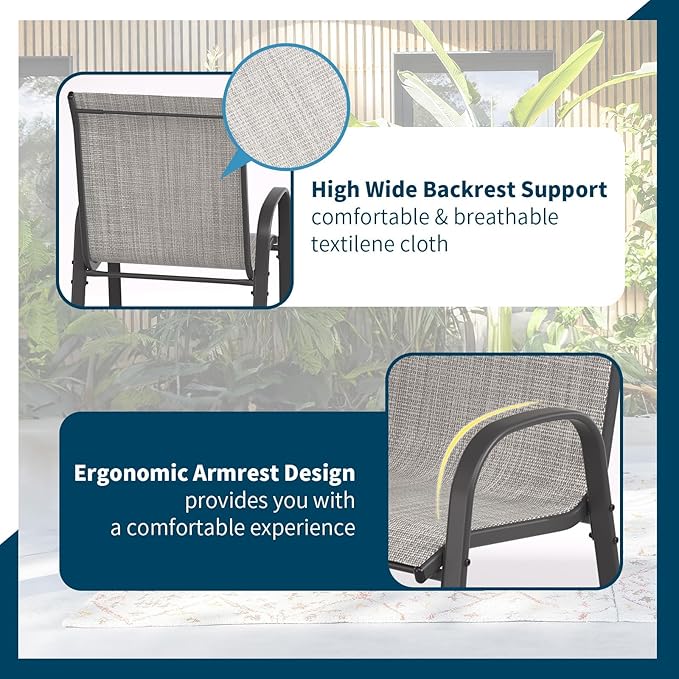 Amopatio Outdoor Bar Stools Set of 4, High Back Outdoor Bar Chairs, All-Weather Textile Bar Height Patio Chair, Sturdy Patio Bar Stools for Backyard, Porch, Light Grey