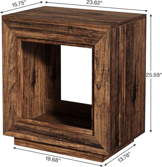 Tribesigns Rustic Brown End Table, 24" Side Table with Storage Shelf, Farmhouse Style Nightstand Bedside Table for Small Spaces, Bedroom, Living Room, Entryway, Easy Assembly (1, Brown)