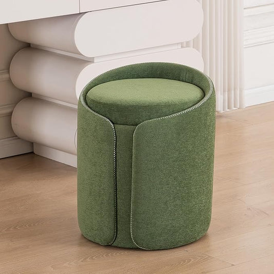 Swivel Vanity Stool with Gold Base Comfy Vanity Chair Modern Round Stool for Makeup Vanity Ottoman Foot Rest for Bedroom livingroom, Green
