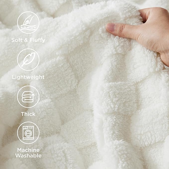Bedsure GentleSoft Blankets Queen Size for Bed - Super Soft Cozy Blanket for Women Men Girls, Large Fuzzy Fleece Throw for Bedroom Decor, White, 90x90 Inches