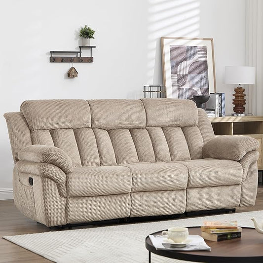 CANMOV Recliner Sofa Set, Manual Reclining Sofa with Overstuffed Armrest for Living Room,Bedroom Furniture,Office,3 Seat Light Brown