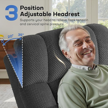 Tami Tami Dual Motor Power Lift Chair Recliner for Elderly with Massage and Heat, Infinite Position Electric Lift Recliner with Adjustable Headrest, USB (T6015 - Plush Fabric, Medium, Dark Gray)