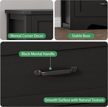 Dresser for Bedroom with 6 Drawers, 54" Wide Wood Chest of Drawers with Deep Drawers & Mental Handle, Modern Dresser TV Stand, Wooden Closet Storage Organizer for Living Room, Hallway, Entryway, Black
