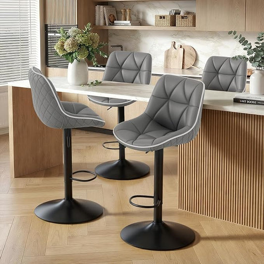 Nalupatio Bar Stools Set of 4, Adjustable Swivel Counter Height Bar Stools with Back, Armless Modern Barstools for Kitchen Island & Home Bar, Upholstered Seat,（Grey）