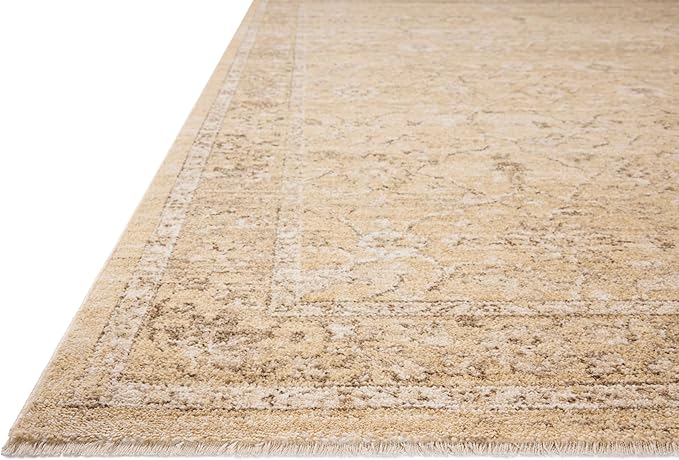 Loloi Chris Loves Julia Palma Collection PLM-10 Wheat/Bark 2'-7" x 7'-6" Fringe Runner Rug Vintage Style Boho Living Room Bedroom Carpet