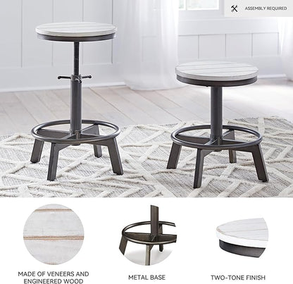 Signature Design by Ashley Torjin Industrial Adjustable Height Counter Barstool, 2 Count, White & Black