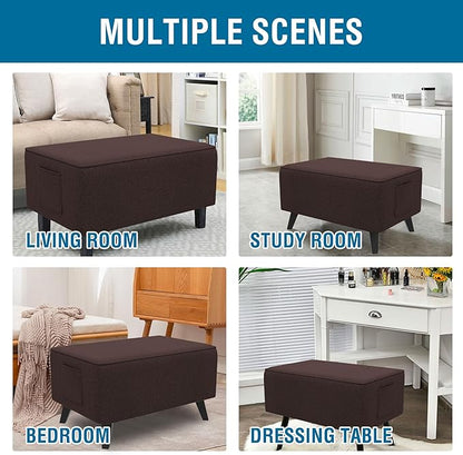 H.VERSAILTEX Soft Sturdy Linen Look Ottoman Cover Rectangle Fit Length 33"-34" Footrest Ottoman Slipcovers for Foot Stool & Folding Storage Furniture with Nonslip Elastic Bottom - Heather Chocolate