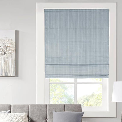 Madison Park Galen Cordless Roman Shade, 27"W x 64"H, Sheen Blue – Room Darkening, Thermal Insulated, Energy Efficient Window Blind with Subtle Sheen Basketweave Fabric for Privacy
