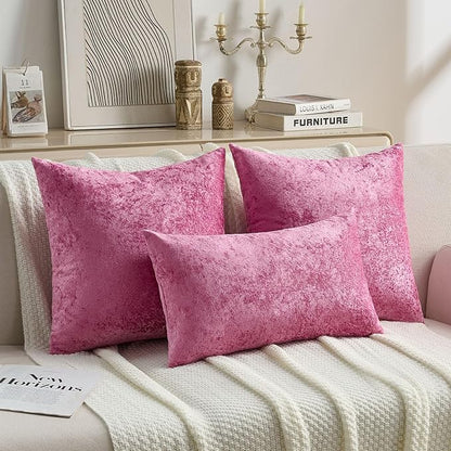 FUTEI Hot Pink Flannel Throw Pillow Covers 22x22 Inch Set of 2,Soft Dimensional Textured Cushion Cases,Modern Home Decor for Couch Living Room