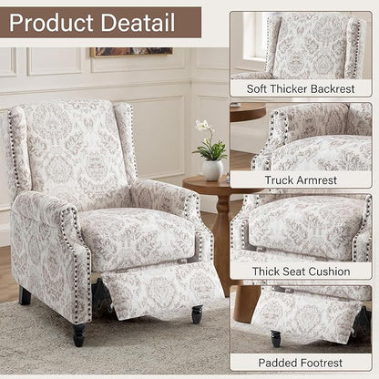 UIXE Recliner Chairs Set of 2, Fabric Upholstered Armchair Pushback Accent Chair for Living Room, Floral Rivet Trim Club Chair Home Theater Single Sofa Bedroom Side Reading Seats - Beige