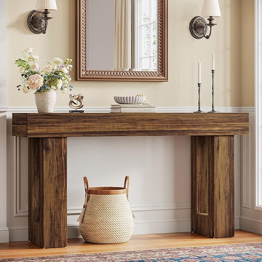 Tribesigns Console Table, 63" Farmhouse Entryway Table, Rectangular Wooden Accent Console for Entrance, Hallway & Living Room(Rustic Brown)