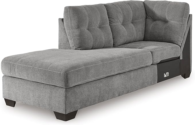 Signature Design by Ashley Marleton Contemporary Left-Arm Facing Tufted 2-Piece Sectional with Chaise and Loose Seat Cushions, Light Gray