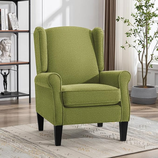Accent Chair, Modern Living Room Chairs with Wingback, Comfy Upholstered High Back Single Sofa for Bedroom, Mid-Century Reading Armchair Sillas para Sala