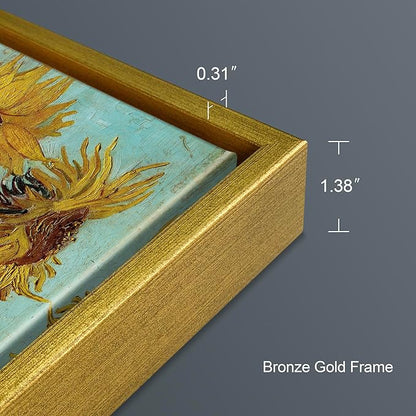 Wieco Art Large Framed Wall Art of Sunflower by Van Gogh Paintings Reproduction Abstract Canvas Prints for Home Living Room Decorations Bronze Gold Frame
