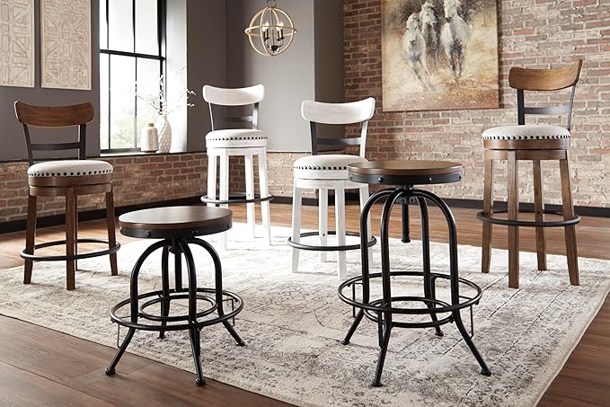 Signature Design by Ashley Valebeck Industrial Adjustable Height Swivel Barstool, 2 Count, Brown