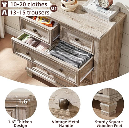 Farmhouse Bedroom Dresser and Nightstand Set of 4, 6 Drawer Tall & 5 Drawers Dresser & 3 Drawer Nightstand Set with Wooden Legs, Rustic Wood Bedroom Furniture for Livingroom, Hallway, Grey