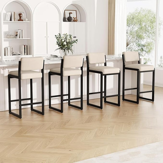 Bar Stools Set of 3, Fabric Counter Height Bar Stools with High Back and Metal Legs, Upholstered Bar Chairs, 26 in Height Modern Barstools for Kitchen Island, Camel