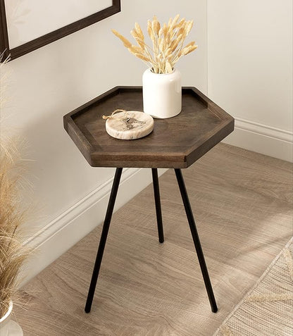 Kate and Laurel Kashvi Modern Side Table 17 x 15 x 20; Graywash; Decorative Farmhouse Hexagon Bedroom Nightstand Table for Storage and Display
