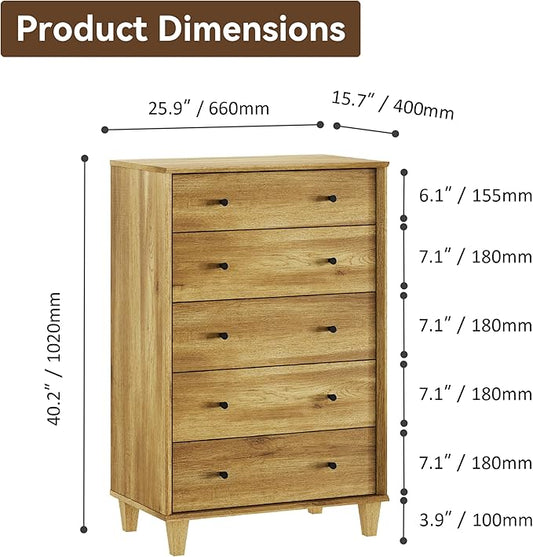 10 Drawer Dresser for Bedroom, 2 in 1 Tall Modern Chest of Drawers, Beveled Profile Design, Wood Drawer Organizer for Bedroom, Living Room, Hallway and Entryway,Oak