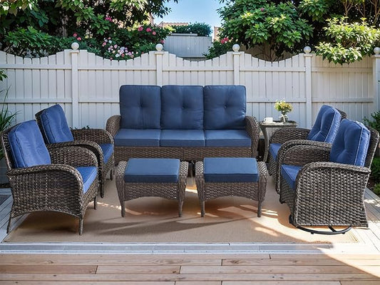 HUMMUH 8-Piece Outdoor Patio Furniture PE Wicker Patio Conversation Set,High Back Patio Couch with Ottomans Outdoor Chairs for Backyard,Porch,Deck