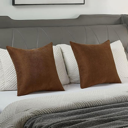 FUTEI Dark Brown Chenille Throw Pillow Covers 26x26 Inch Set of 2,Soft Wide Chevron Textured Euro Pillow Shams,Farmhouse Home Decor for Couch Bed Living Room
