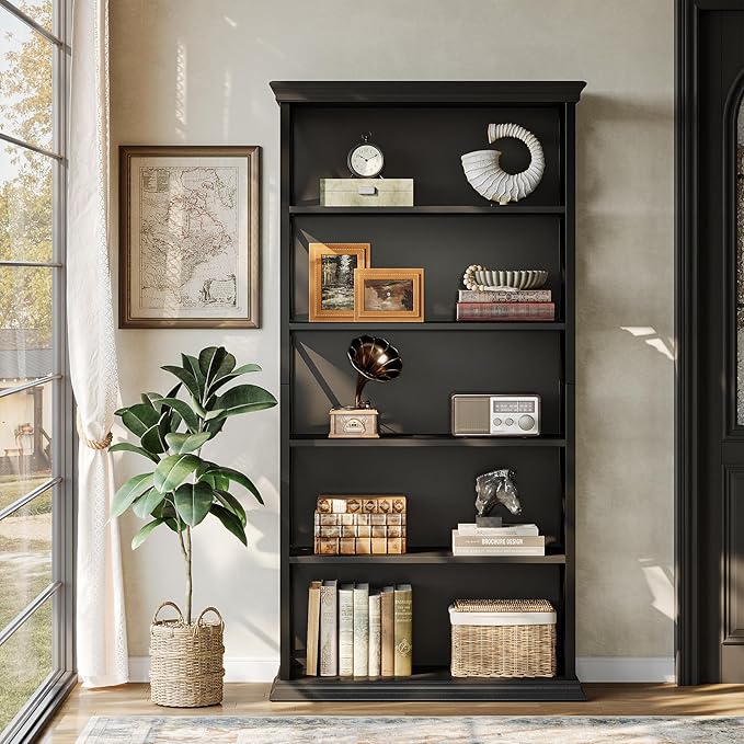 Tribesigns 71-Inch Tall Bookcase, 5-Tier Industrial Metal Bookshelf, Large Etagere Bookcases and Bookshelves, Freestanding Display Shelves for Living Room, Bedroom, Black
