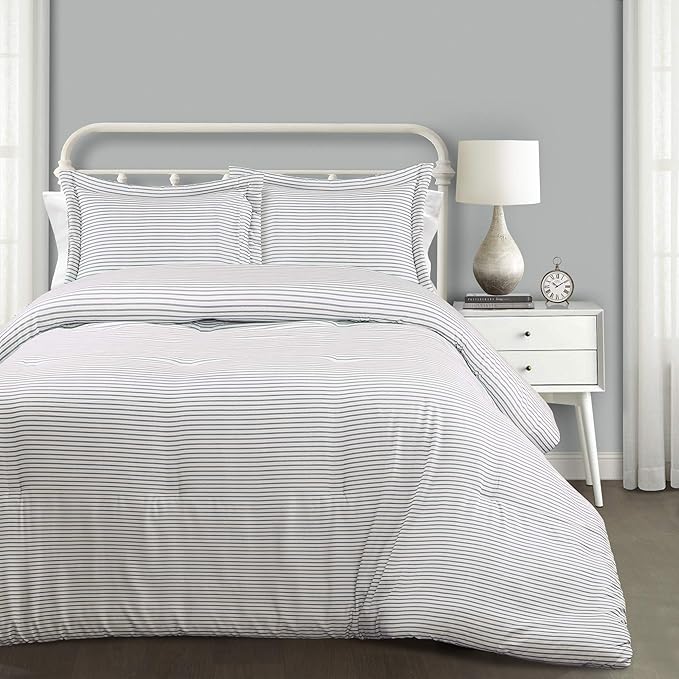 Lush Decor Farmhouse King Size Comforter Set, Reversible Cotton, 3 Piece Set, California King, Blue - Cozy Bedding - Rustic Decor - Modern Farmhouse Bedroom Decor