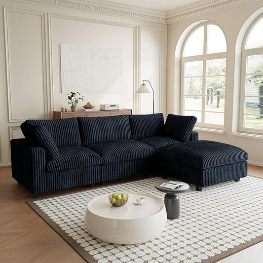 Modular Sectional Sofa, L Shaped Sofa with Chaise Ottoman, Deep Seat Cloud Sectional Couch, Couch Cushion Covers Removable, Comfy Modular Couches for Living Room, Office, Apartment, Black
