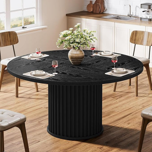 Tribesigns Round Dining Table for 4-6, 47-Inch Modern Circle Kitchen Table with Fluted Round Base, Farmhouse Wood Dinner Table for Dining Room, Kitchen, Living Room, Black